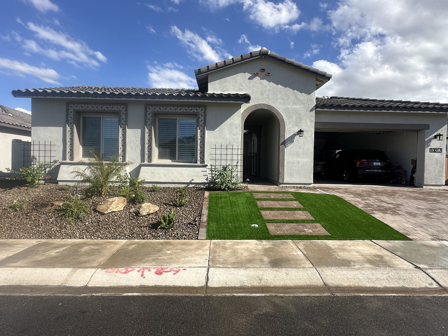 Freshly finished home exterior and front yard